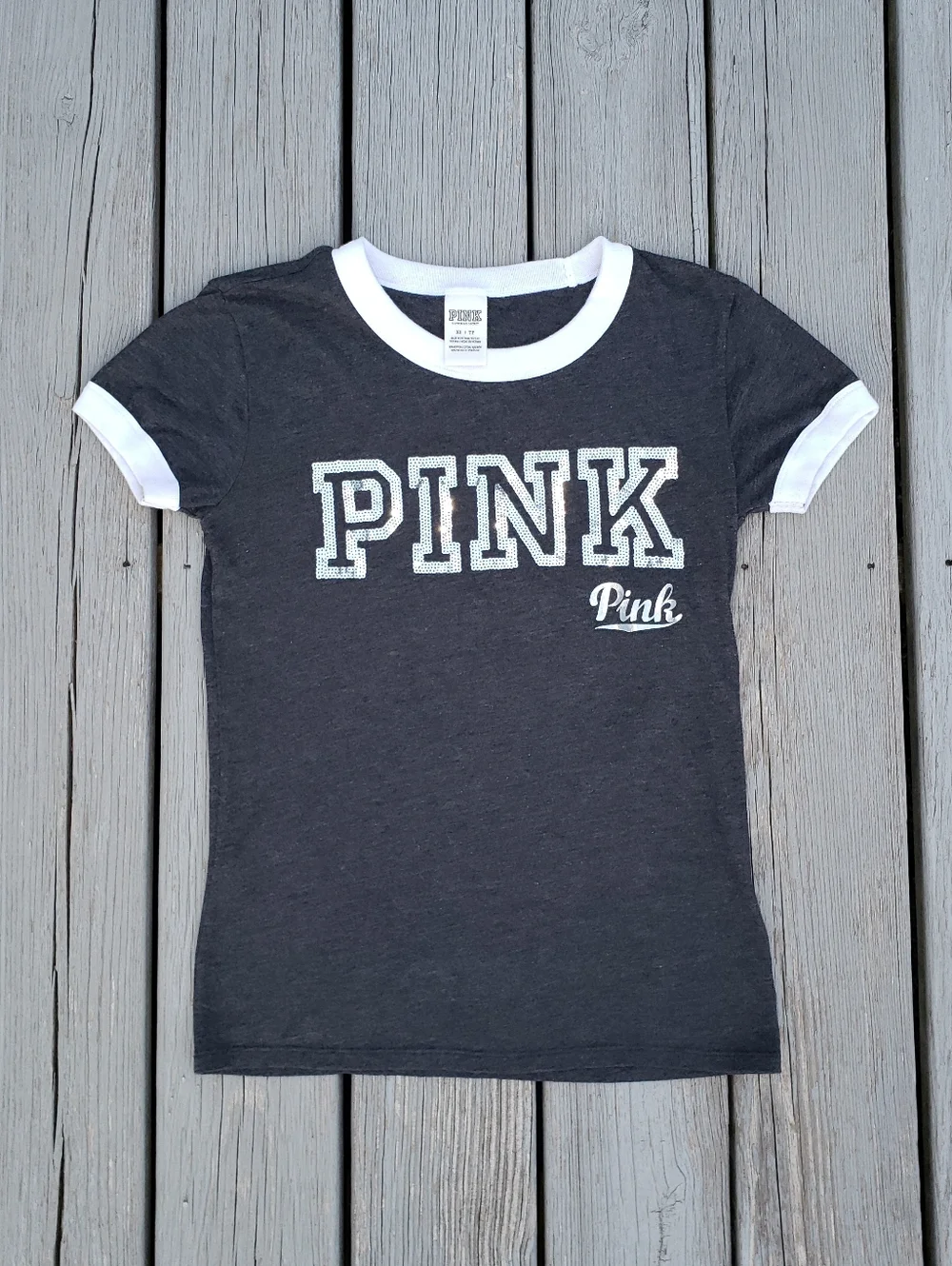 Victoria's Secret PINK Bling Short-Sleeve Ringer Tee Size X- Small